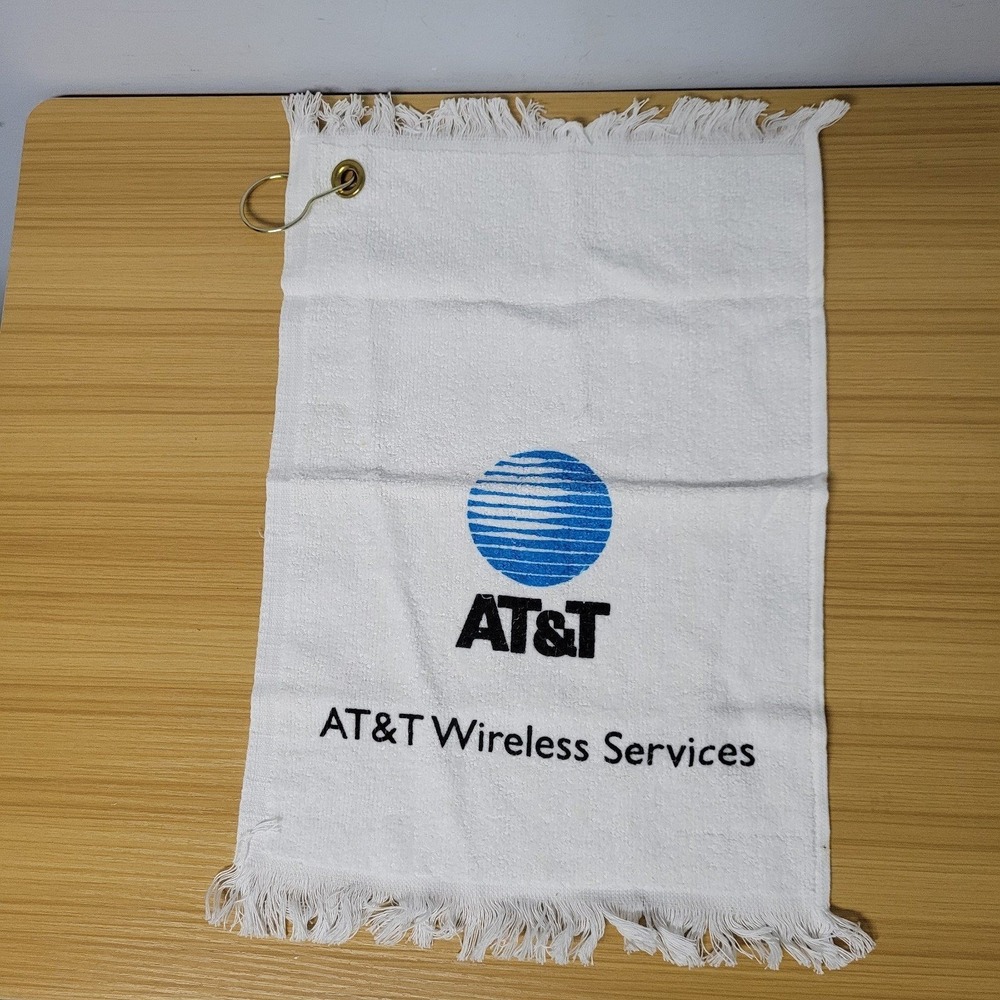 Vintage AT&T White Blue‎ Advertising Golf Cloth Towel Advertising Logo Terry